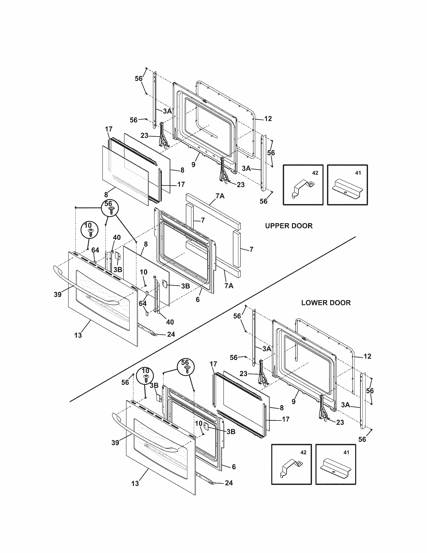 Doors Diagram and Parts List for 79047733407  Kenmore Wall Oven