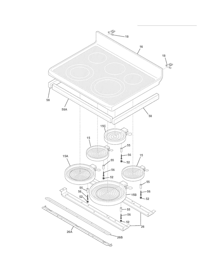 Main Top Diagram and Parts List for FGEF306TMBC  Frigidaire Range