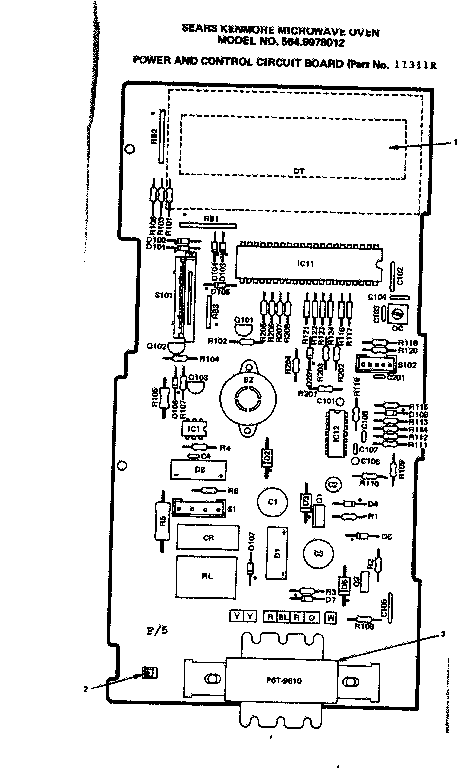 Power And Control Circuit Board Diagram and Parts List for 5649978012  Kenmore Microwave