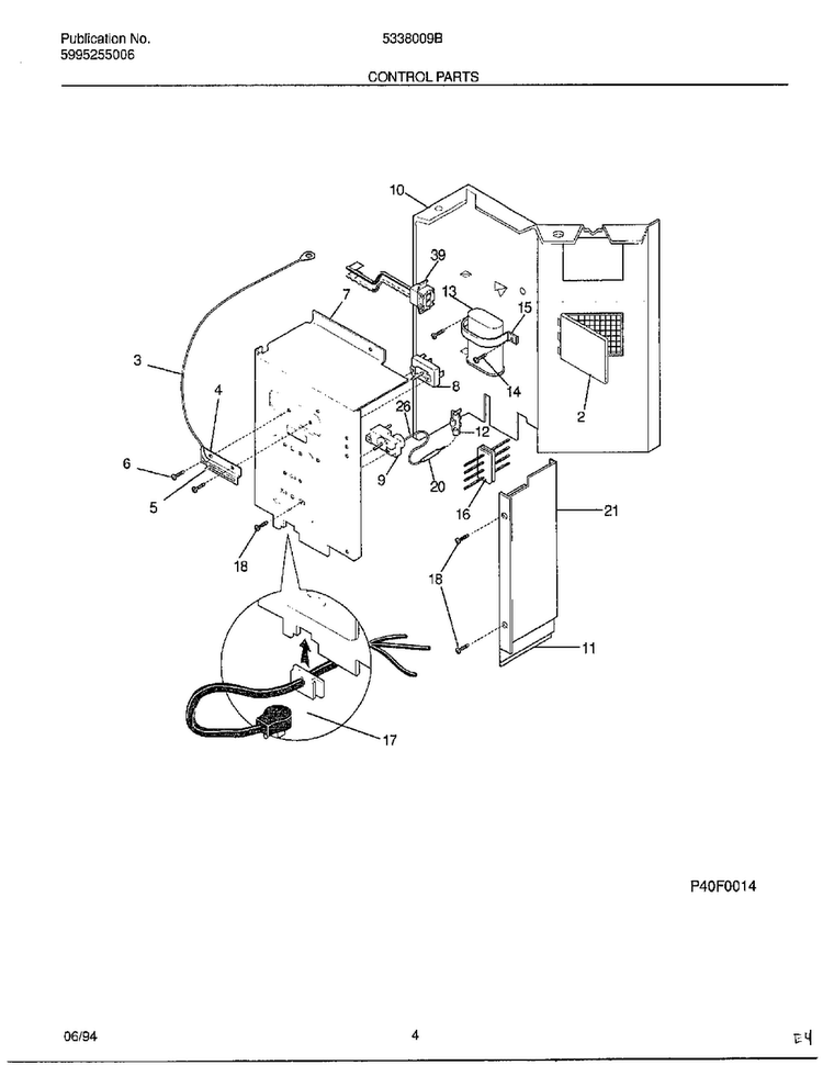 Control Parts Diagram and Parts List for 5338009B  Frigidaire Air Conditioner