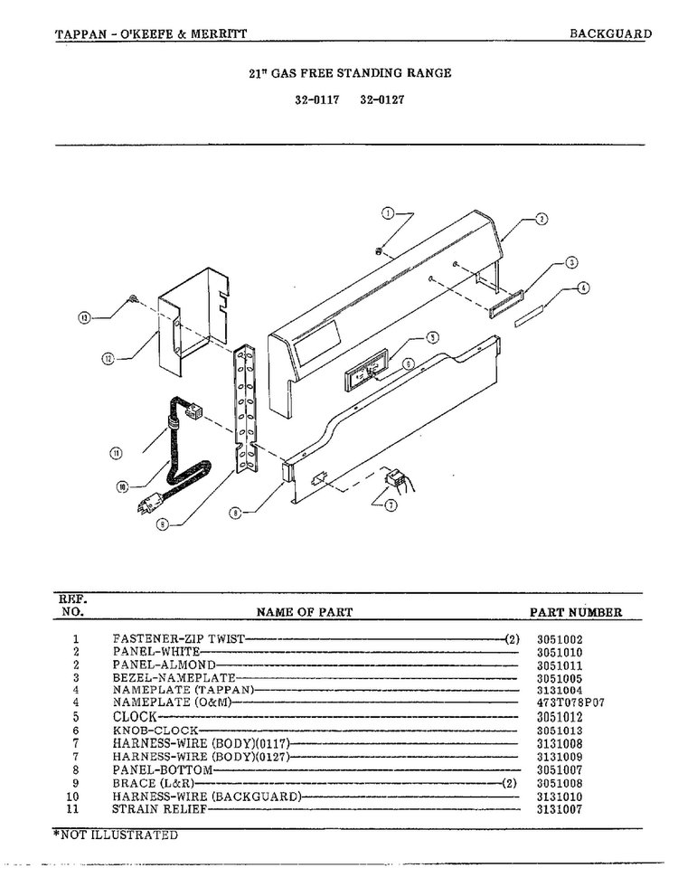 Backguard Page 2 Diagram and Parts List for 32-0127  Frigidaire Range