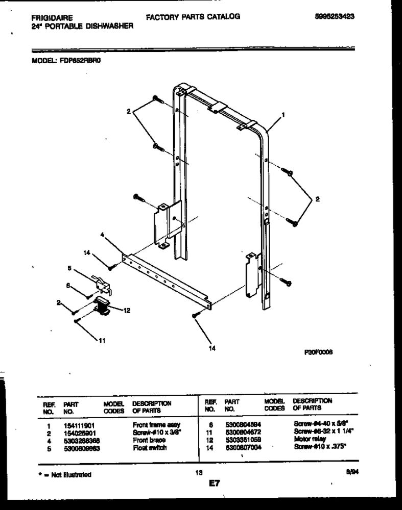 Motor And Front Frame Assembly Diagram and Parts List for FDP652RBR0  Frigidaire Dishwasher