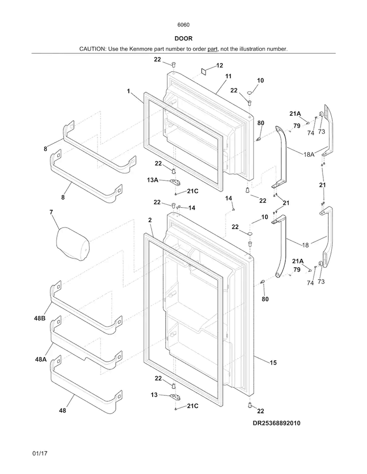 Door Diagram and Parts List for 25360603416  Kenmore Refrigerator