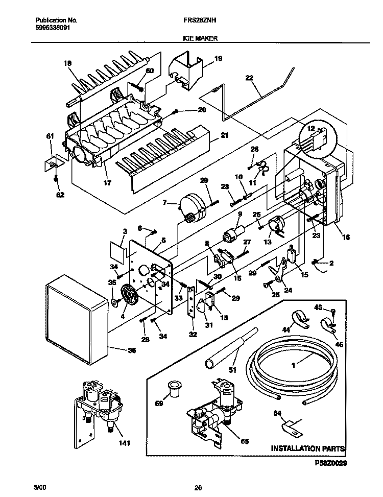 ICE MAKER Diagram and Parts List for FRS26ZNHD3  Frigidaire Refrigerator