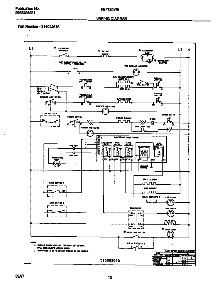 WIRING DIAGRAM Diagram and Parts List for FEF389WESD  Frigidaire Range
