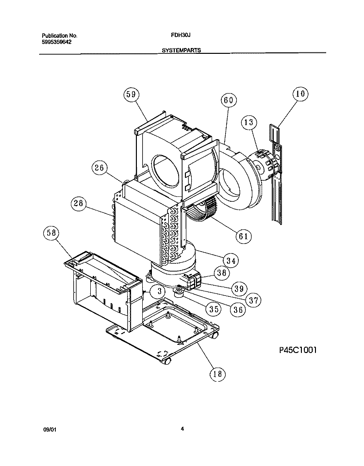 SYSTEM PARTS Diagram and Parts List for FDH30J4  Frigidaire Dehumidifier