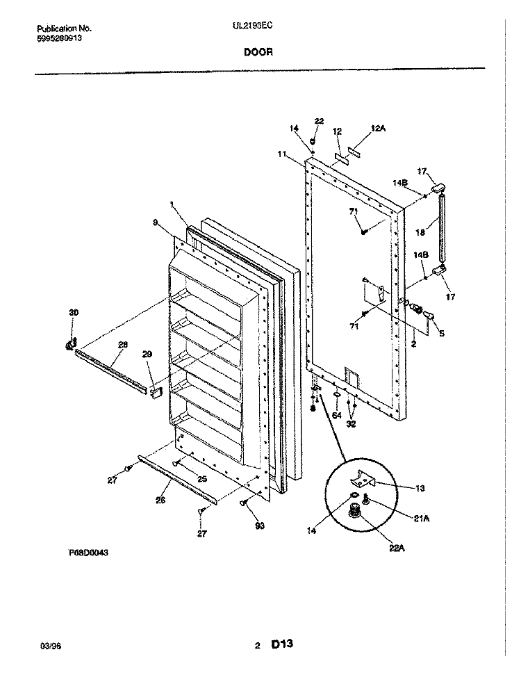 DOOR Diagram and Parts List for UL2193ECW7  Electrolux Freezer