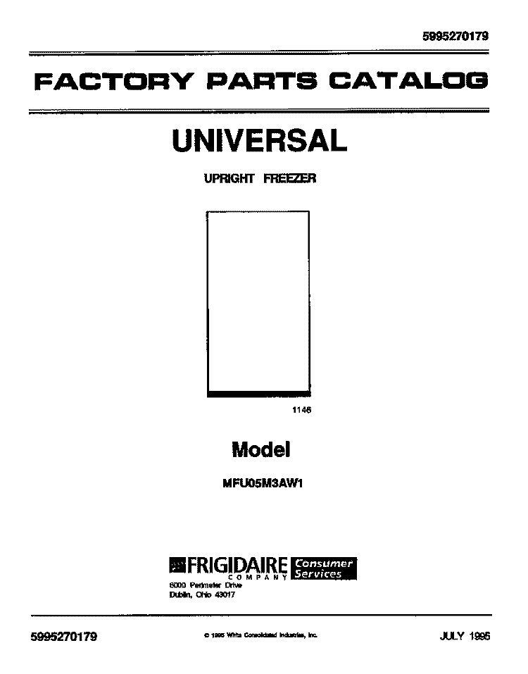 COVER Diagram and Parts List for MFU05M3AW1  Frigidaire Freezer