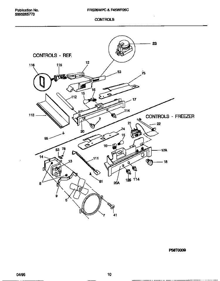 CONTROLS Diagram and Parts List for F45WP26CW0  Frigidaire Refrigerator