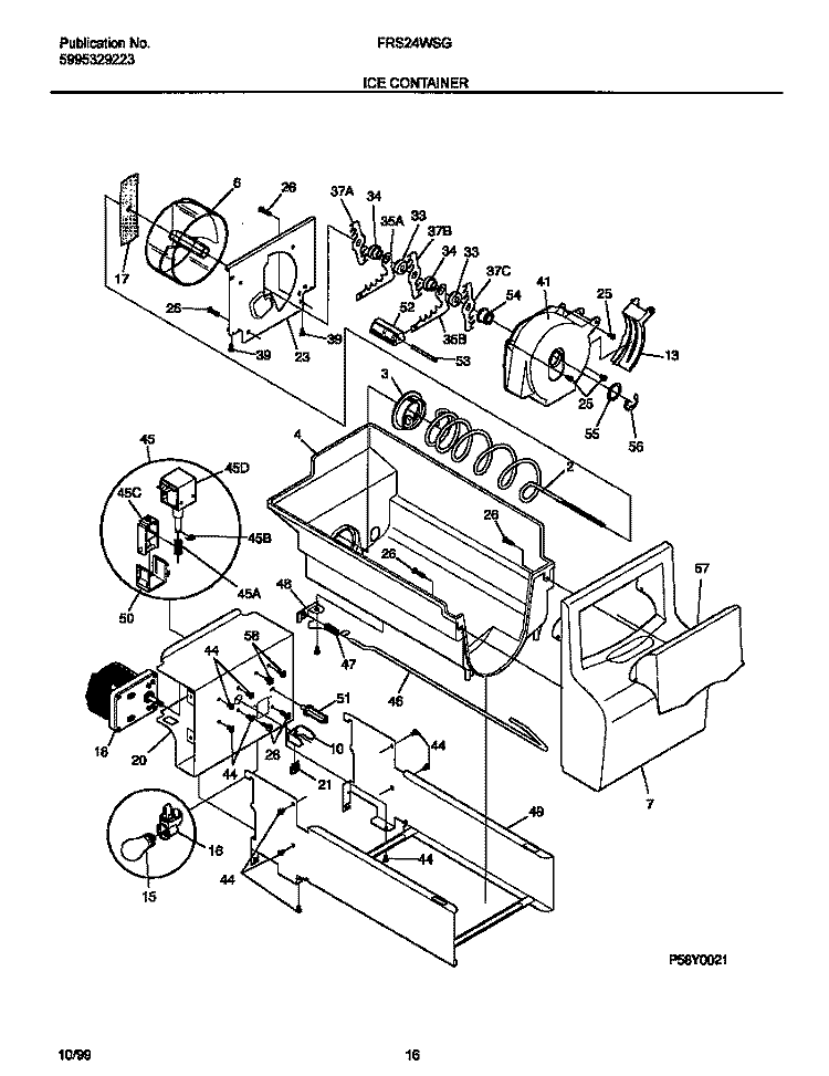 ICE CONTAINER Diagram and Parts List for FRS24WSGW6  Frigidaire Refrigerator