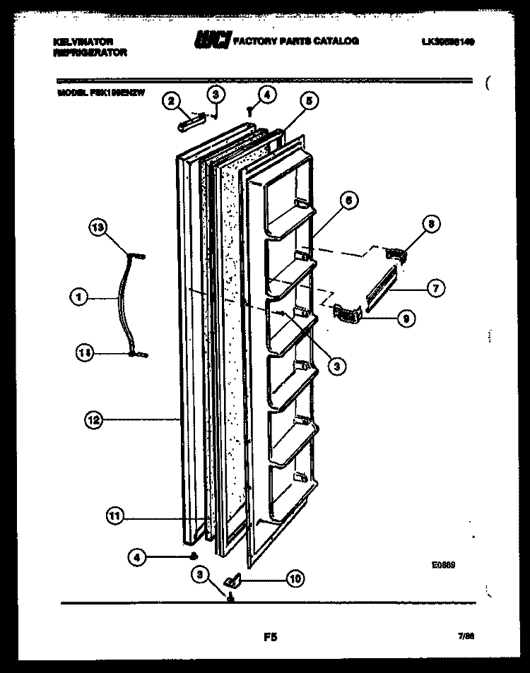 DOOR PARTS Diagram and Parts List for FSK190EN2D  Kelvinator Refrigerator