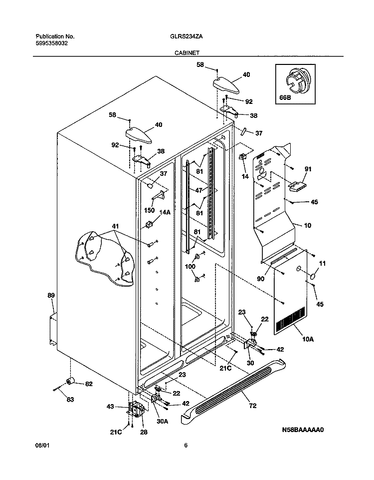 CABINET Diagram and Parts List for GLRS234ZAW2  Frigidaire Refrigerator