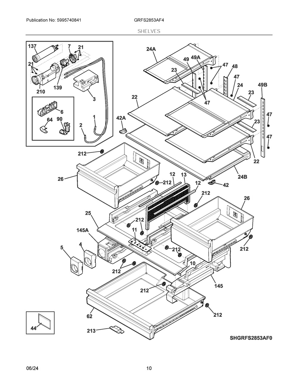Shelves Diagram and Parts List for GRFS2853AF4  Frigidaire Refrigerator