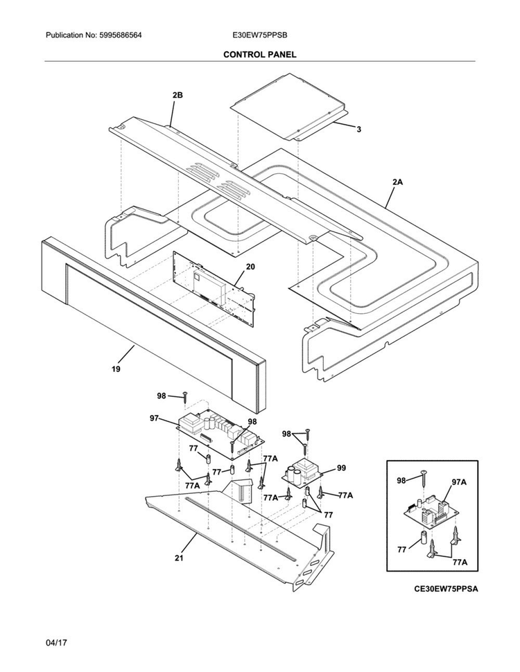 Control Panel Diagram and Parts List for E30EW75PPSB  Electrolux Wall Oven