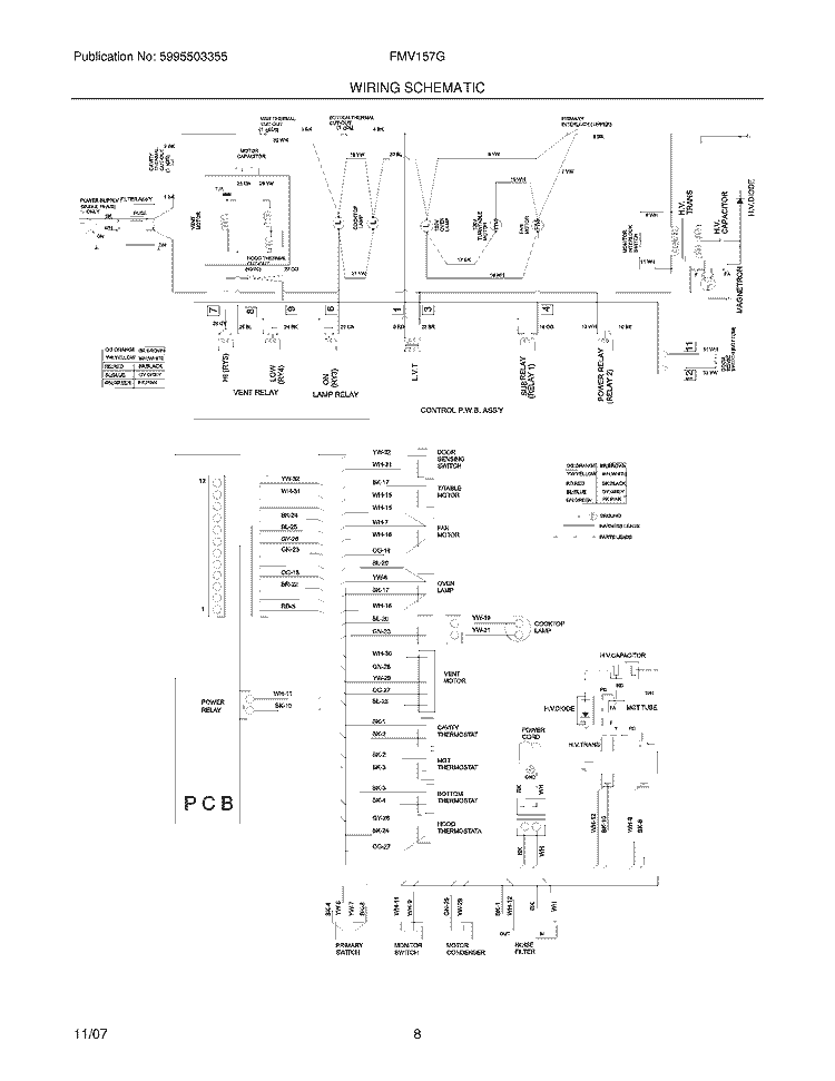 WIRING DIAGRAM Diagram and Parts List for FMV157GBA  Frigidaire Microwave