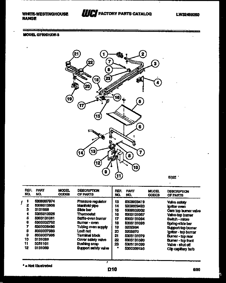 BURNER, MANIFOLD AND GAS CONTROL Diagram and Parts List for GF600HXW3  Frigidaire Range