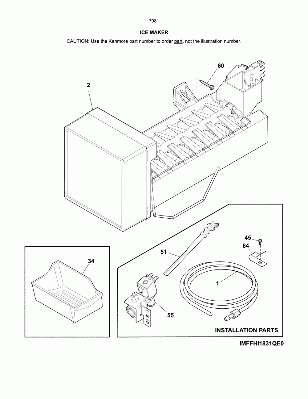 Ice maker Diagram and Parts List for 25370819710  Kenmore Refrigerator