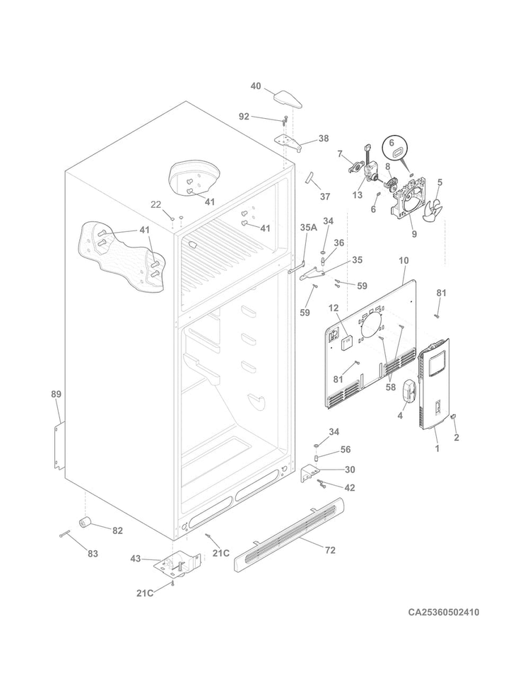 Cabinet Diagram and Parts List for 25360505510  Kenmore Refrigerator