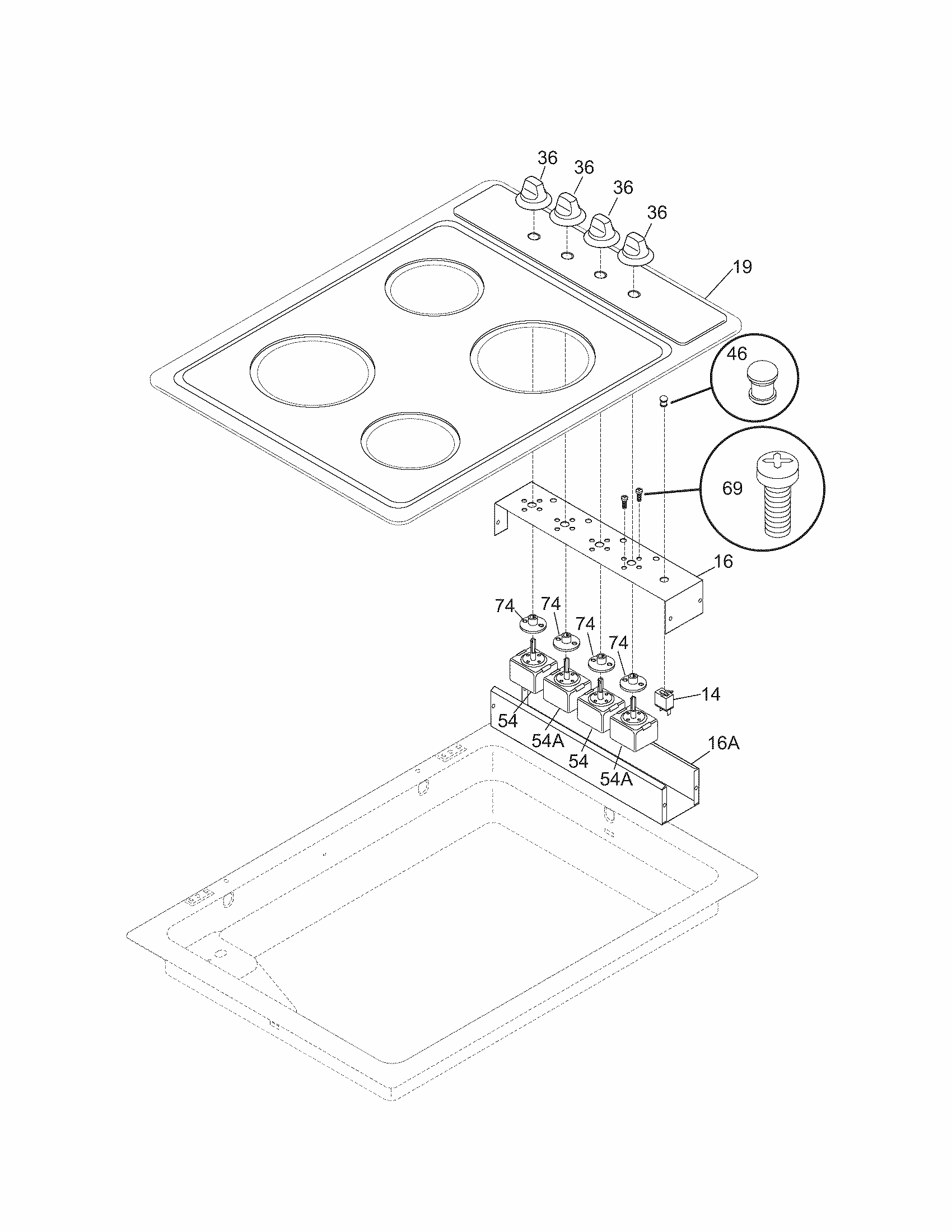 Controls Diagram and Parts List for 79042493402  Kenmore Cooktop