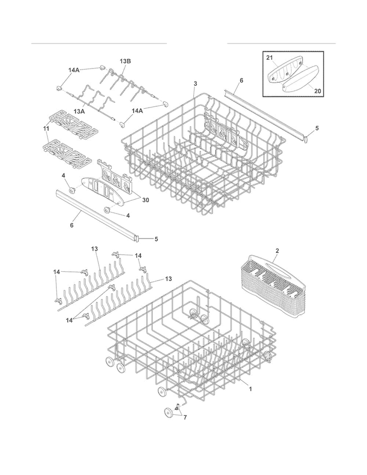 Racks Diagram and Parts List for LGBD2432LW0B  Frigidaire Dishwasher