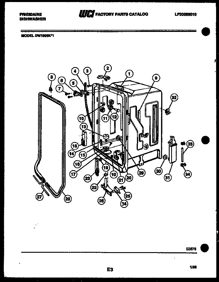 TUB AND FRAME PARTS Diagram and Parts List for DW1805KF1  Frigidaire Dishwasher