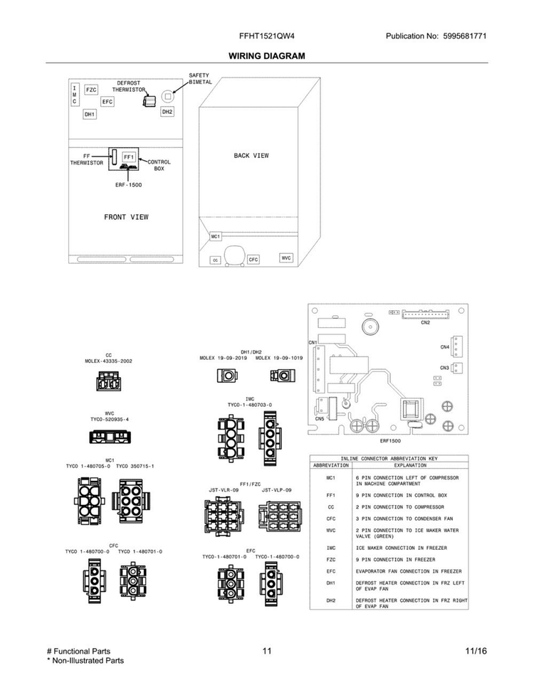 Wiring Diagram Diagram and Parts List for FFHT1521QW4  Frigidaire Refrigerator