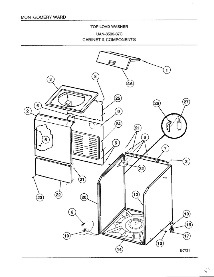 Cabinet And Components Diagram and Parts List for 6506-87C  Frigidaire Washer