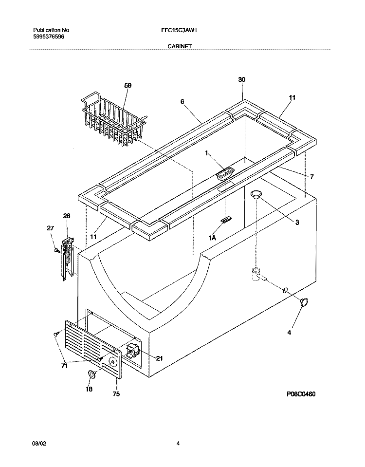 CABINET Diagram and Parts List for FFC15C3AW1  Frigidaire Freezer
