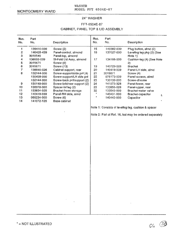 Cabinet, Panel Top, Lid Page 2 Diagram and Parts List for 6504E-87  Frigidaire Washer