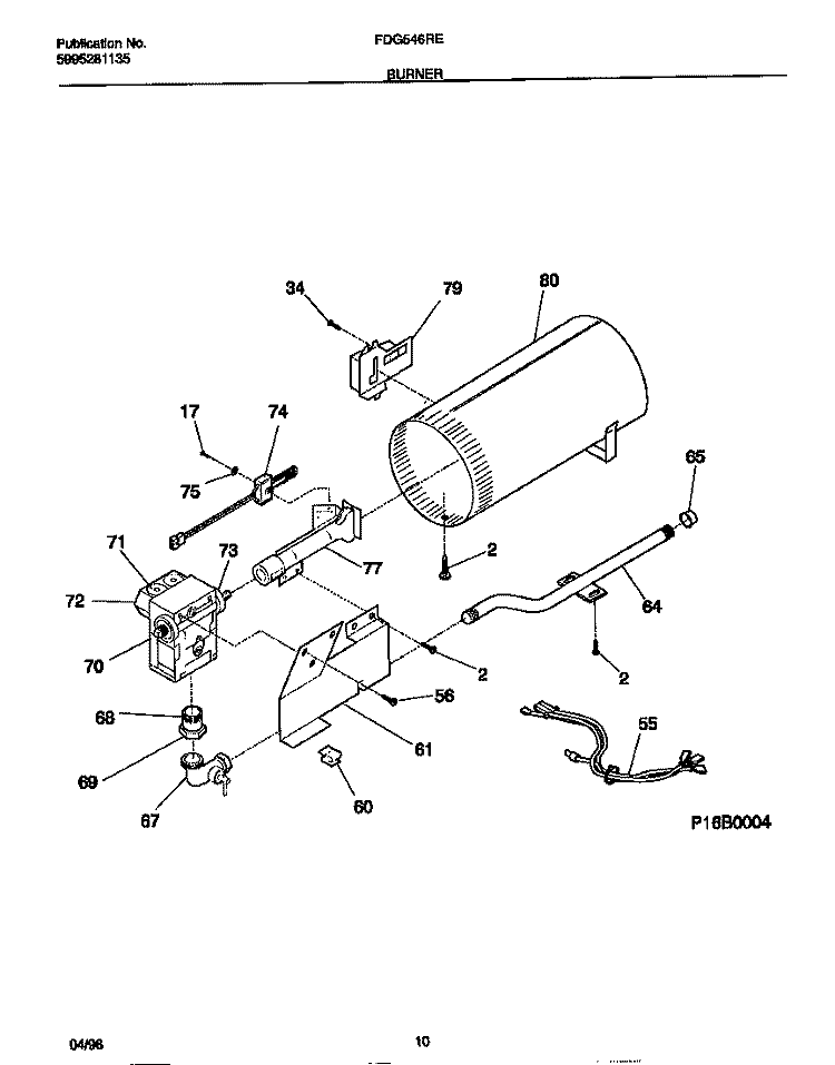 BURNER Diagram and Parts List for FDG546RET0  Frigidaire Dryer