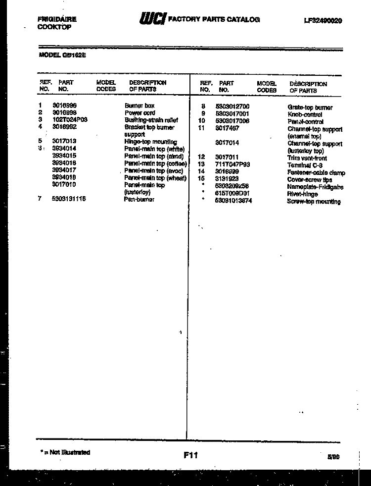 AIR CONTROL PARTS Diagram and Parts List for MR25N1  Frigidaire Cooktop