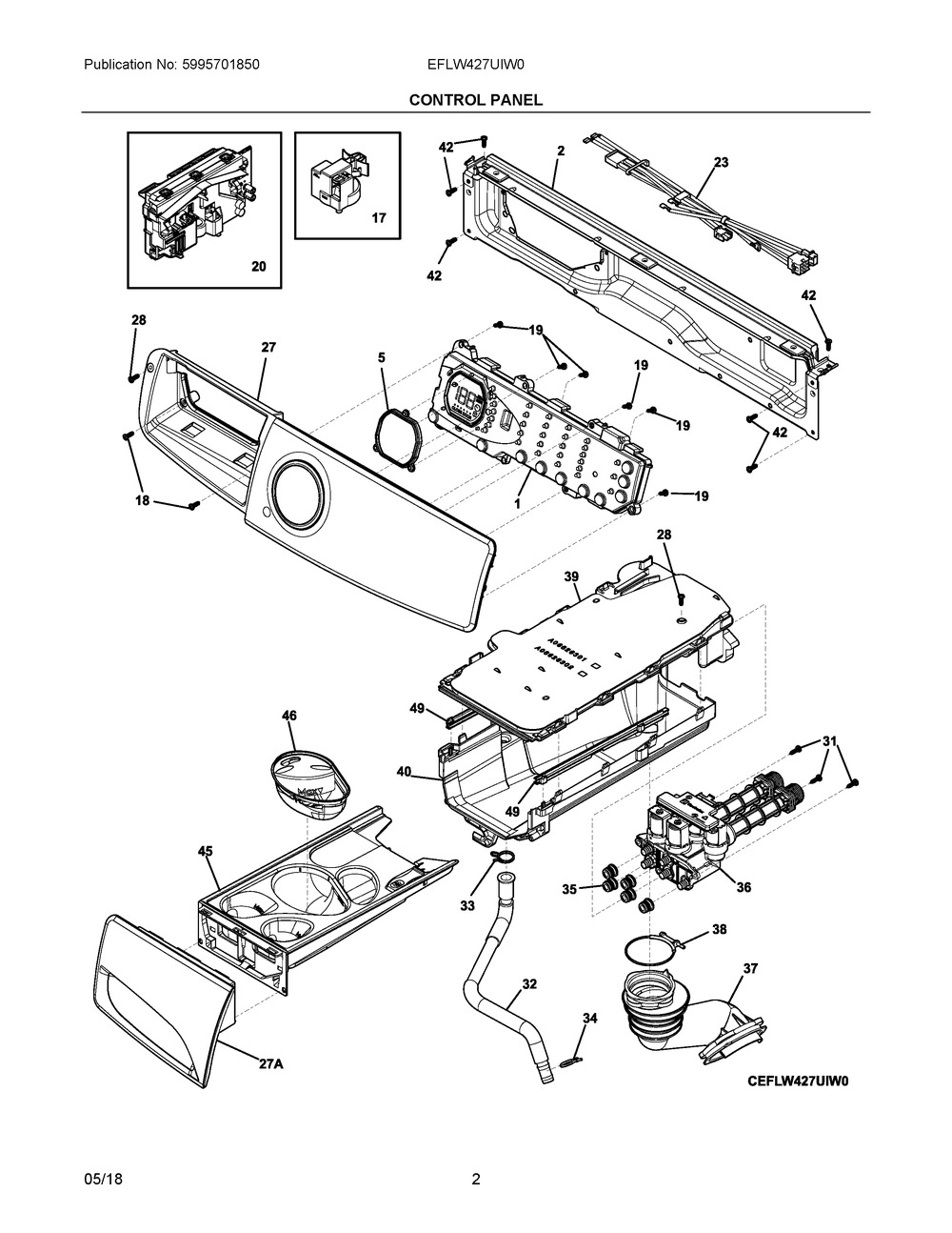 Control Panel Diagram and Parts List for EFLW427UIW0  Frigidaire Washer