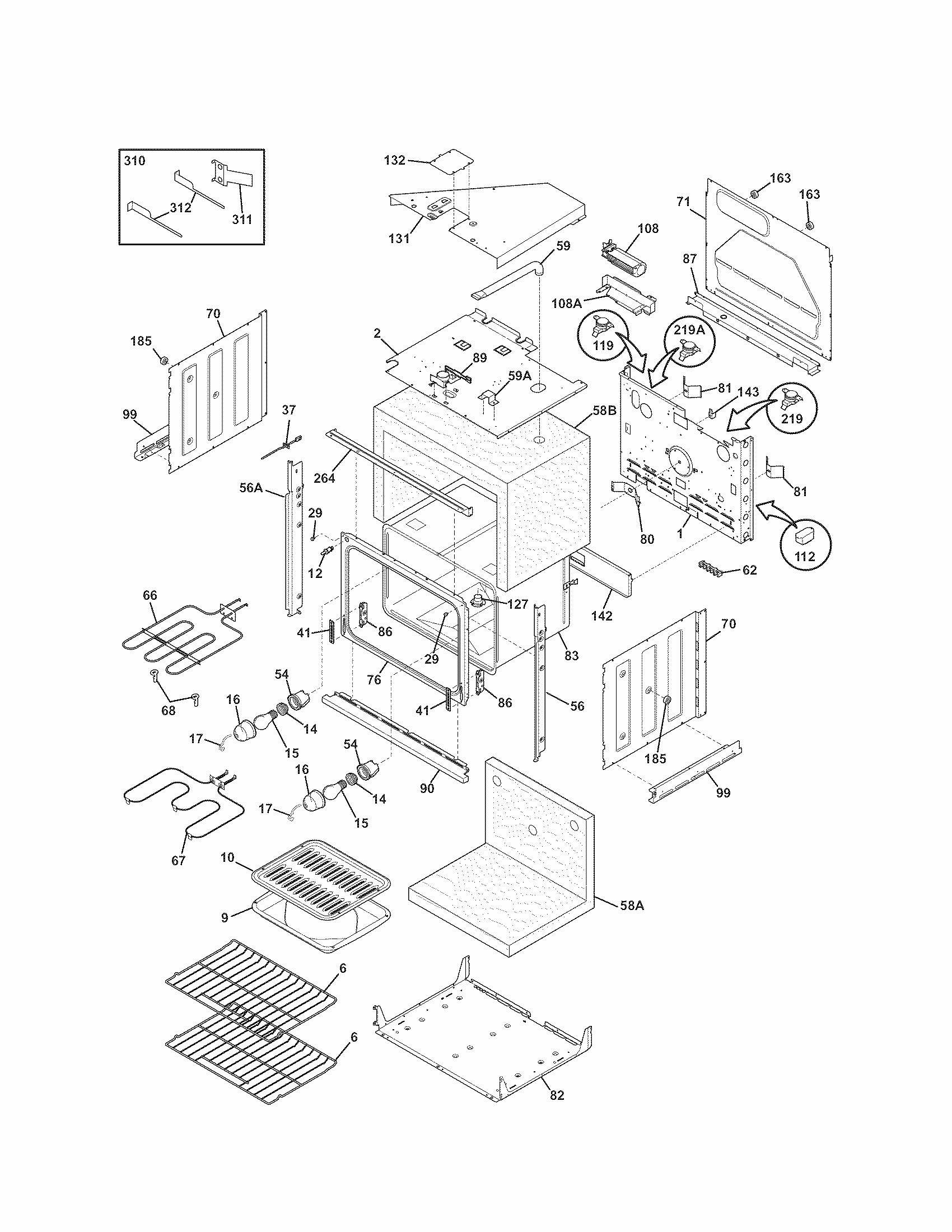Body Diagram and Parts List for 79047832406  Kenmore Wall Oven