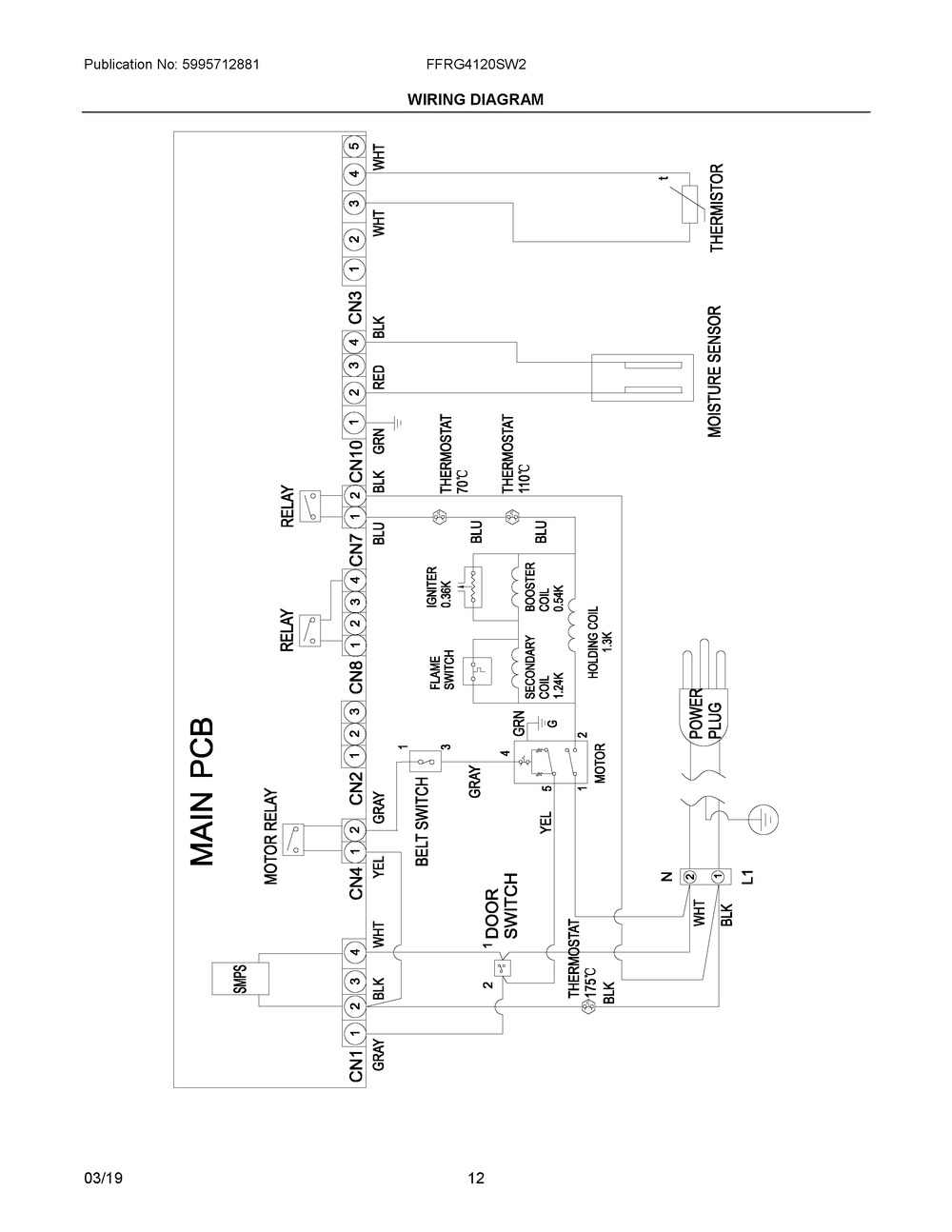 Wiring Diagram Diagram and Parts List for FFRG4120SW2  Frigidaire Dryer