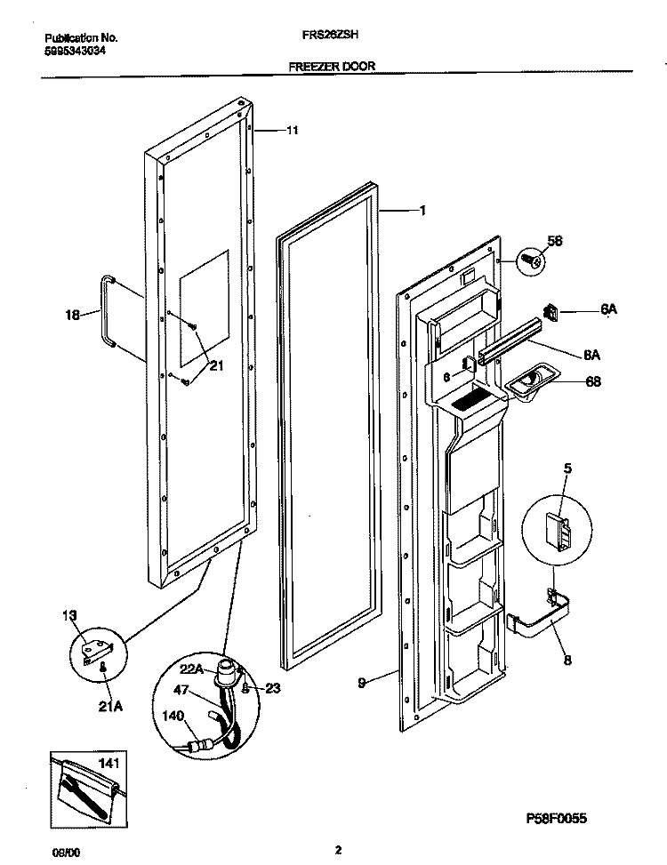 FREEZER DOOR Diagram and Parts List for FRS26ZSHB4  Frigidaire Refrigerator