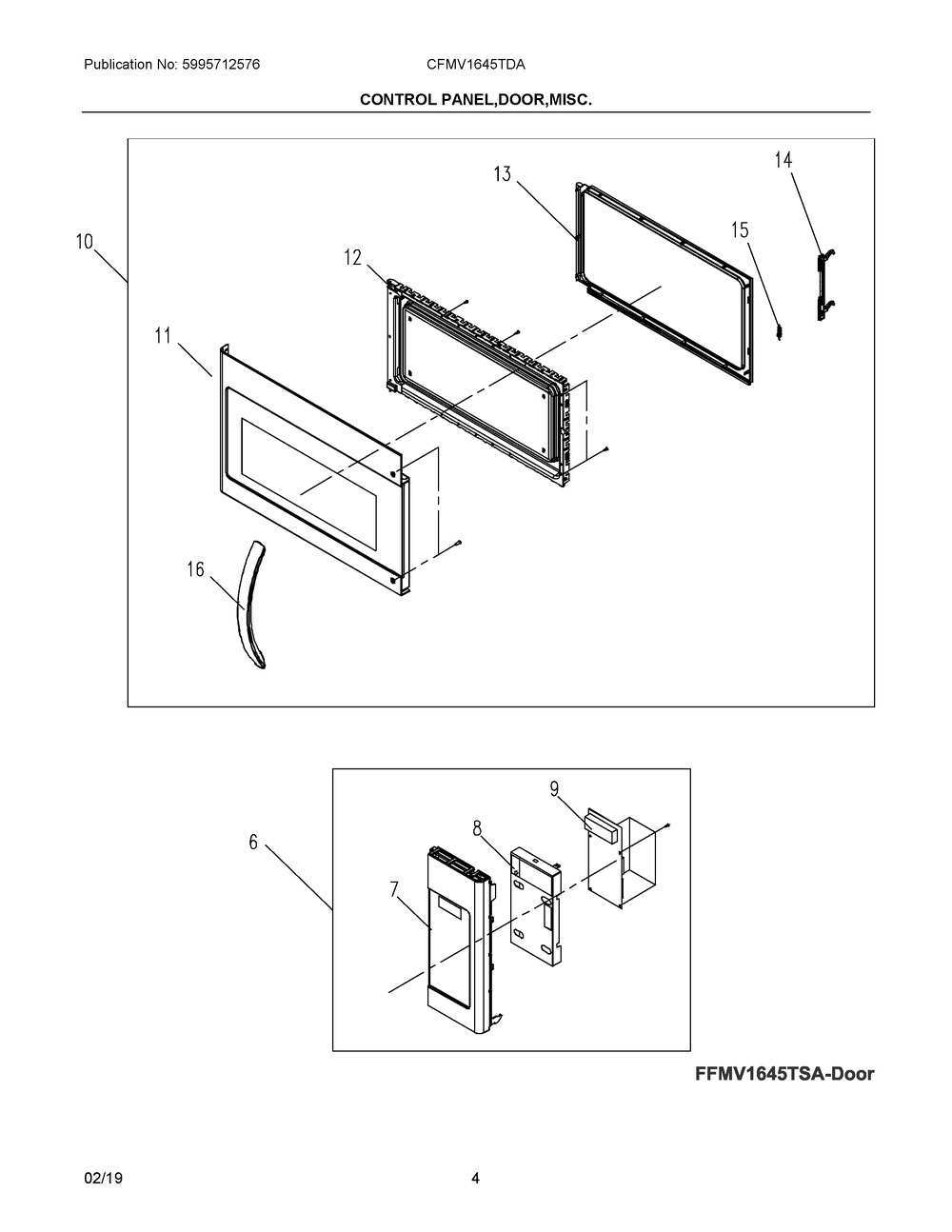 Control Panel,door,misc. Diagram and Parts List for CFMV1645TDA  Frigidaire Microwave