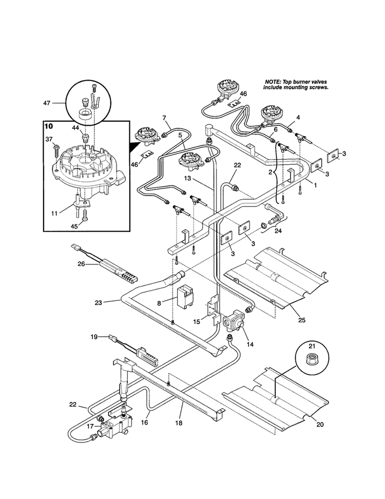 Burner Diagram and Parts List for TGF355CGSA  Tappan Range