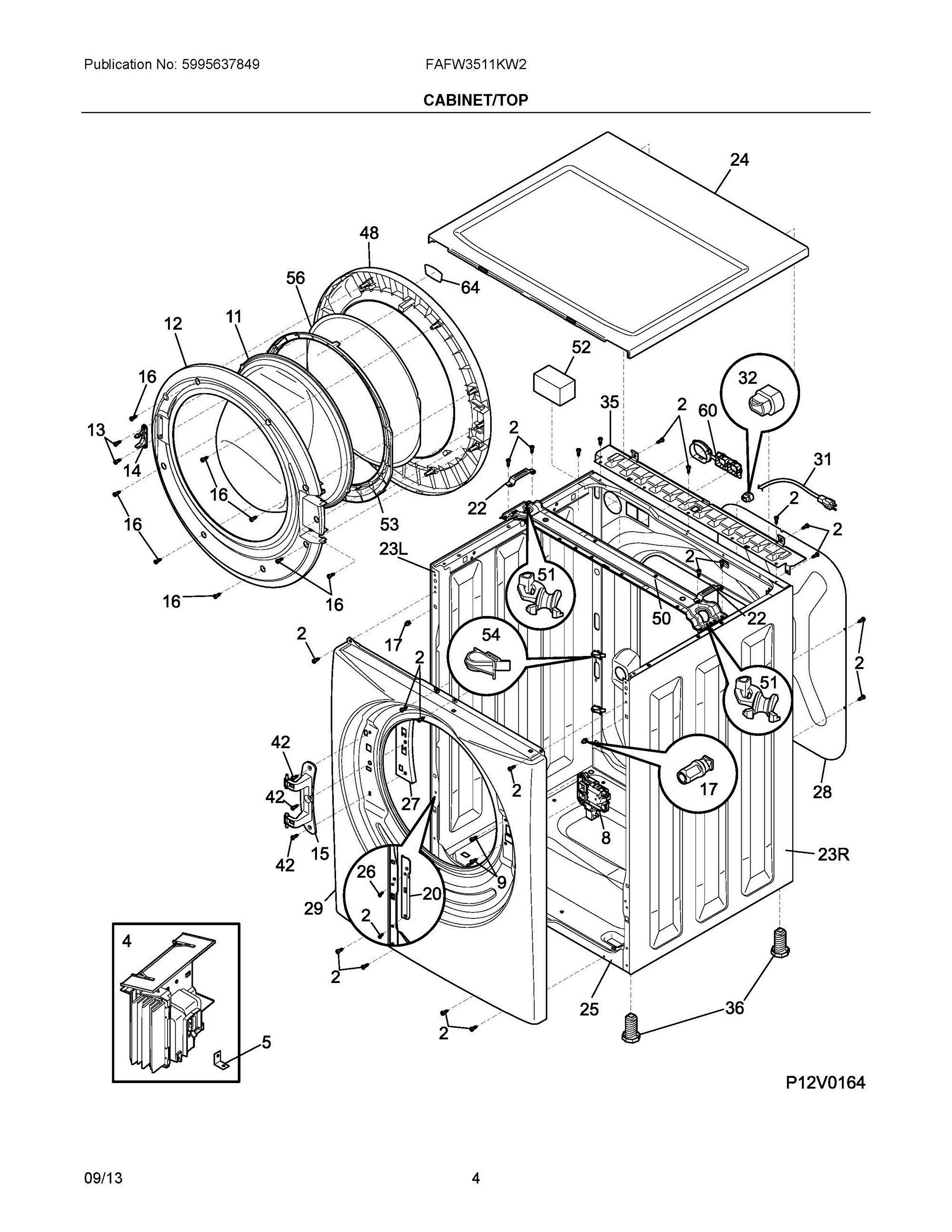 03 - CABINET/TOP Diagram and Parts List for FAFW3511KW2  Frigidaire Washer