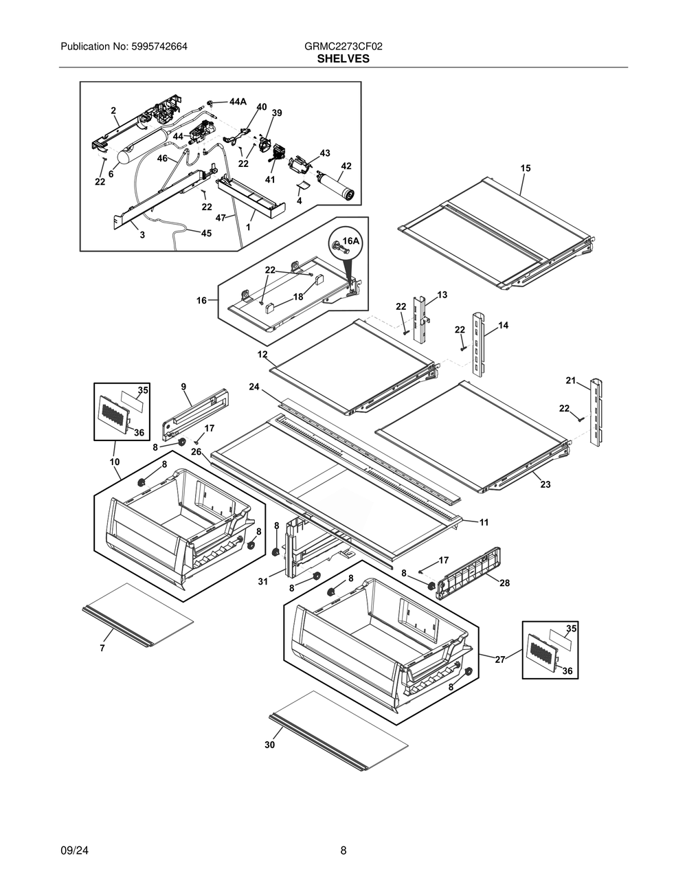 Shelves Diagram and Parts List for GRMC2273CF02  Frigidaire Refrigerator