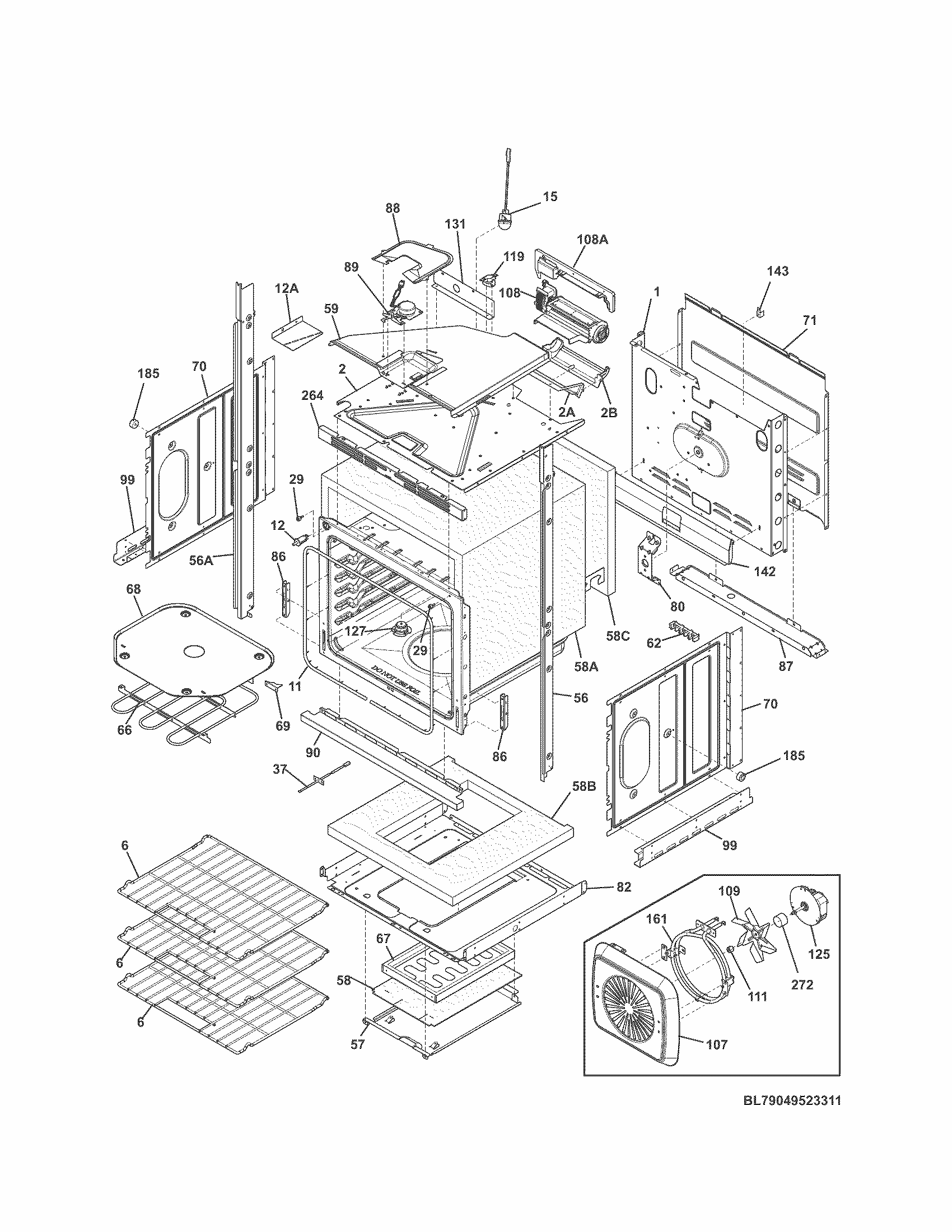 Lower Oven Diagram and Parts List for 79049522312  Kenmore Wall Oven