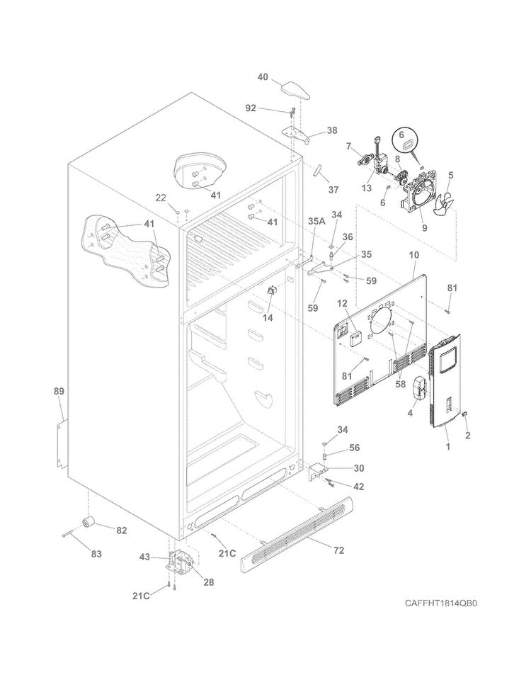 Cabinet Diagram and Parts List for FFHT1814QB0  Frigidaire Refrigerator