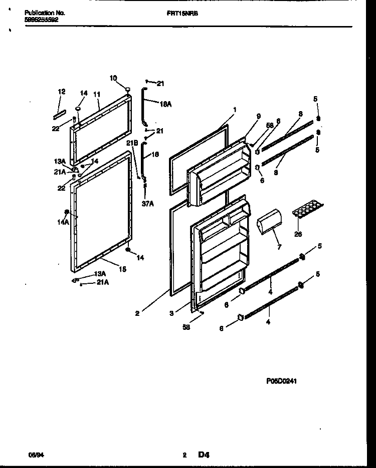 DOOR PARTS Diagram and Parts List for FRT15NRBD0  Frigidaire Refrigerator