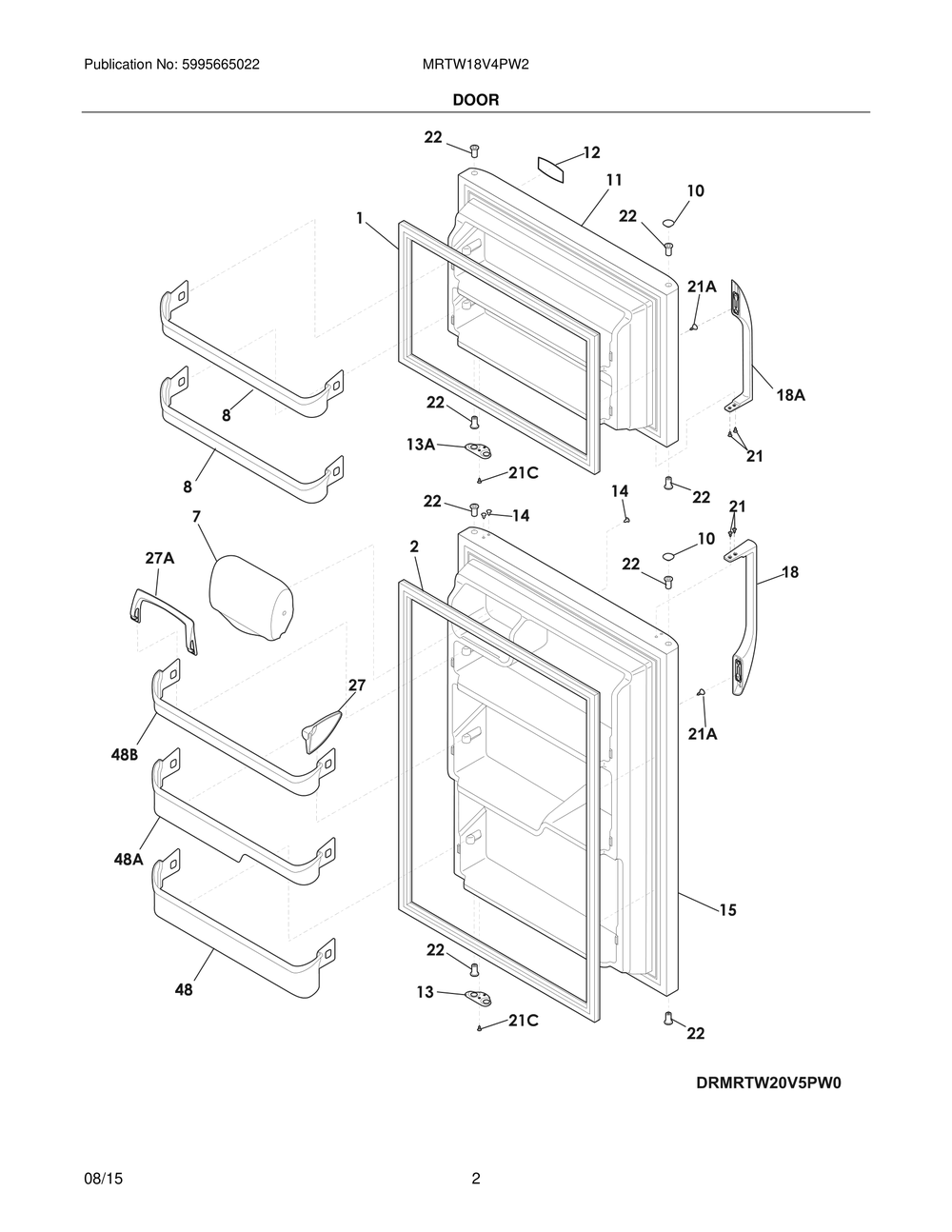 Door Diagram and Parts List for MRTW18V4PW2  Frigidaire Refrigerator