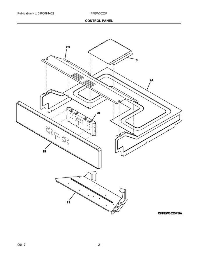 02 - Control Panel Diagram and Parts List for FFEW3025PBD  Frigidaire Wall Oven