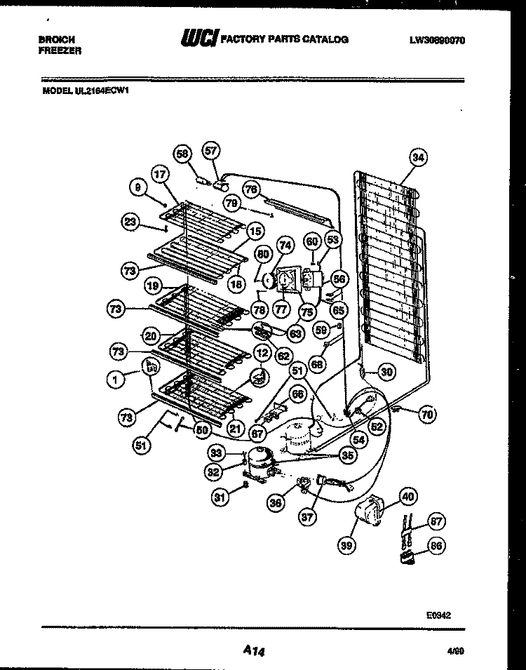 SYSTEM AND ELECTRICAL PARTS Diagram and Parts List for UL2164ECW1  Frigidaire Freezer