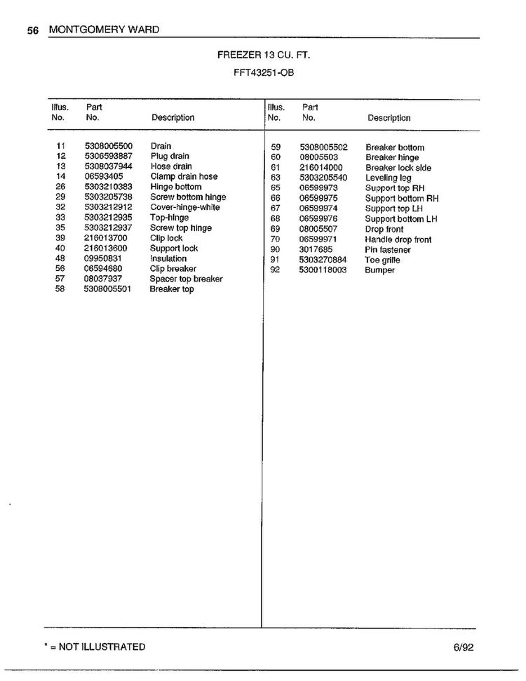 Freezer 13 Cubic Feet Page 4 Diagram and Parts List for 43251-0B  Frigidaire Freezer