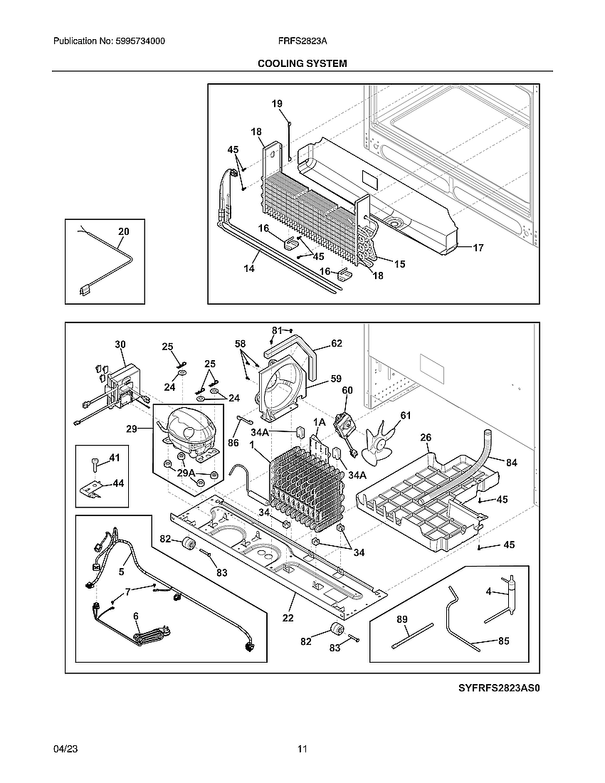 Cooling System Diagram and Parts List for FRFS2823AS2  Frigidaire Refrigerator