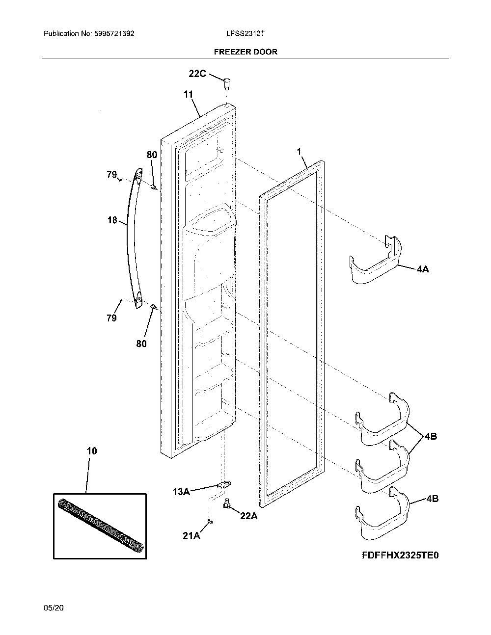 Freezer door Diagram and Parts List for LFSS2312TP4  Frigidaire Refrigerator