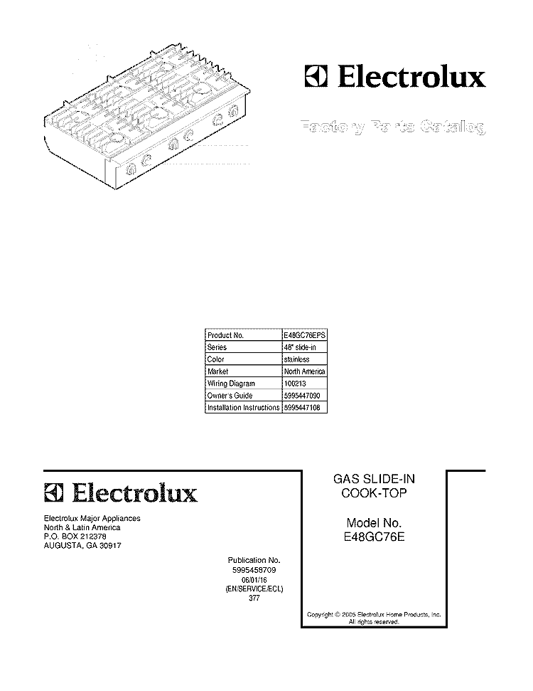 COVER Diagram and Parts List for E48GC76EPS  Electrolux Cooktop
