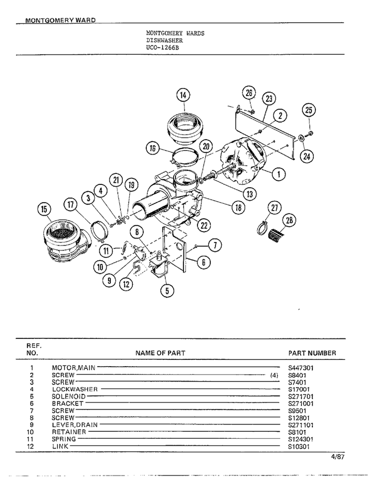 Dishwasher Page 10 Diagram and Parts List for 1266B  Frigidaire Dishwasher